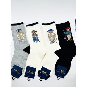 4 pairs NWT POLO Ralph Lauren Bear-motif Socks size Medium 6-10